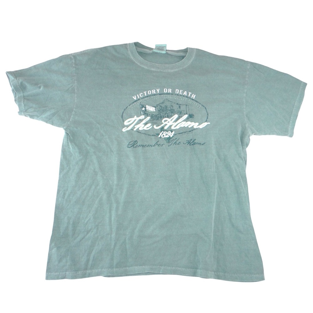 Authentic Pigments Mens The Alamo Victory or Death Graphic T-Shirt Green Large